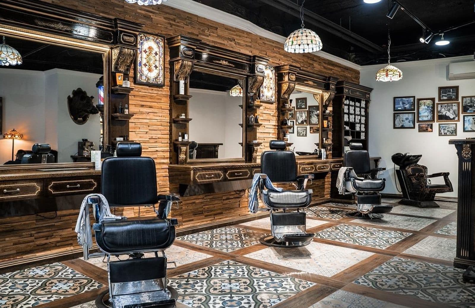 Lumberjack Barbershop interior with classic barber chairs