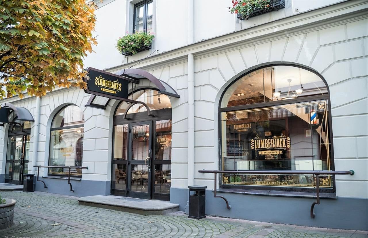 Lumberjack Barbershop facade at Dzirnavu iela 84 in Riga